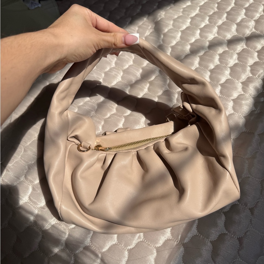 Cream Crescent Shoulder Bag with Soft Material